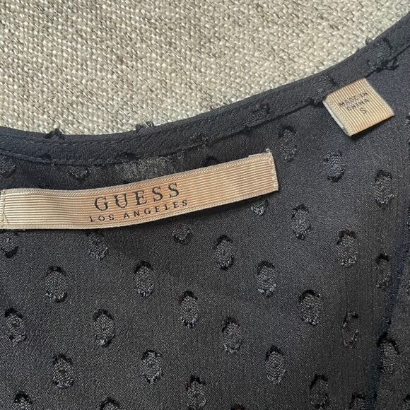 GUESS Sheer Black Longsleeve Wrap Top Polka Dot Small - Picture 2 of 5